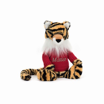 Jellycat Bashful Tiger with Red Jumper USA | 85461ZGTF